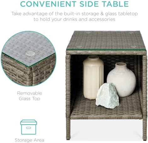 Best Choice Products 3-Piece Outdoor Wicker Conversation Bistro Set, Space Saving Patio Furniture for Garden w/Side Table - Taupe/White Sand - Image 3