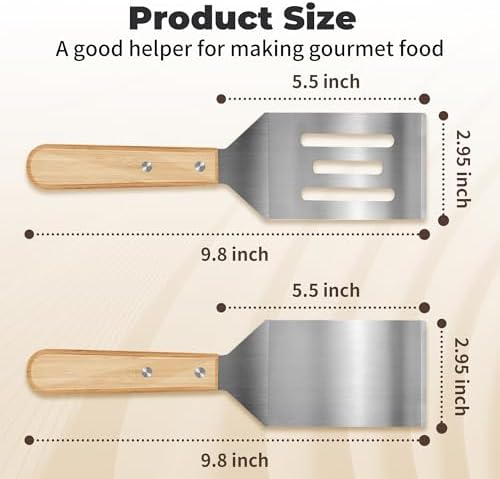 2PCS Stainless Steel Spatula,Wooden Handle Metal Spatula for Steak,Burgers - Image 2