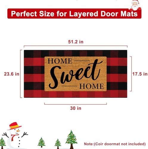 OJIA Christmas Front Door Mat 24"x51" Red Plaid Welcome Mat Front Porch Rug - Image 2
