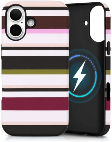 for iPhone 16 Plus Case, Magnetic Matte Frosted Dual-Layer Striped Phone Case for Women, Retro Aesthetic Cover Compatible with MagSafe Accessories - Retro Vineyard by YKCZL