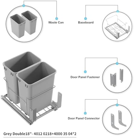 Dowell B18 Aluminum Base Wastebasket Pullout with Door Mount and Two 35Qt/9Gal Plastic Bins (4012 0218+35x2) - Image 6