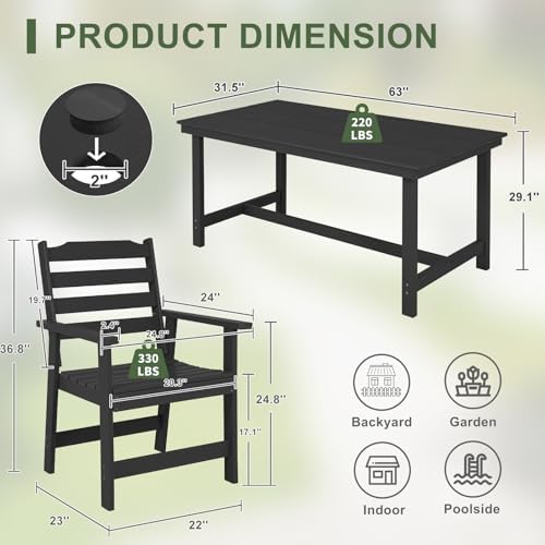 FUNBERRY Outdoor Dining Set, HDPE 7 Piece Dining Table Set with Chairs - Image 7