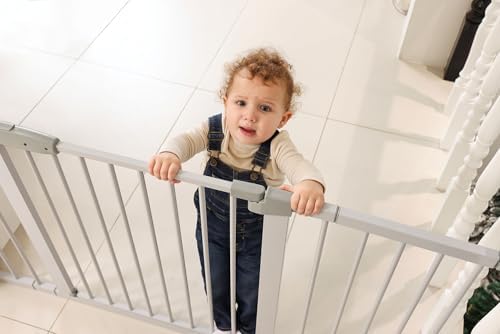 53.46"-55.63" Baby and Pet Safety Gate, 30" Tall Metal Walk-Thru Gate for Doorways & Stairs, Easy One-Hand Open, Dual Lock, Extensions & Wall Mounts Included (White, 29"-54" W x 30.5“H) - Image 5