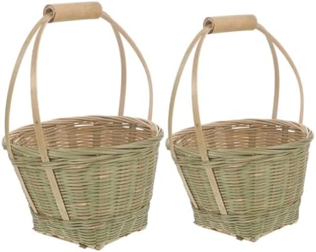 Bamboo Picnic Basket 2pcs Woven Storage Basket Xmas for Fruit and Bread by BESPORTBLE