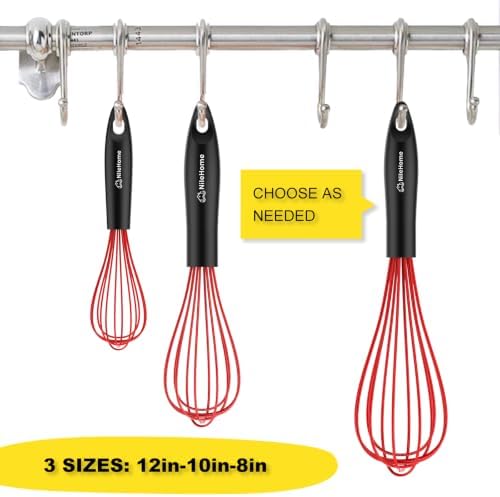 NileHome Silicone Whisk Set 8" 10" 12" Kitchen Whisk Red,3-pack - Image 2