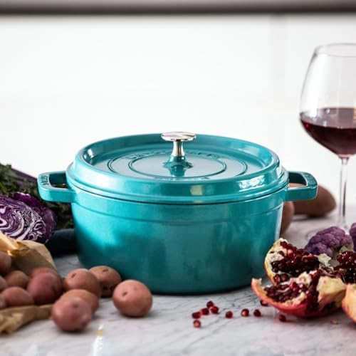 STAUB Cast Iron Round Cocotte, Dutch Oven, 4-quart, serves 3-4, Made in France, Turquoise - Image 4