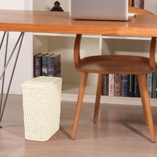 iEGrow Paper Rope Trash Can,Bathroom Trash Can with Lid, 3 Gallon Wicker Waste Basket with Removable Liner, for Bedroom, Living Room, Toilet, Under Sink Creamy White - Image 7