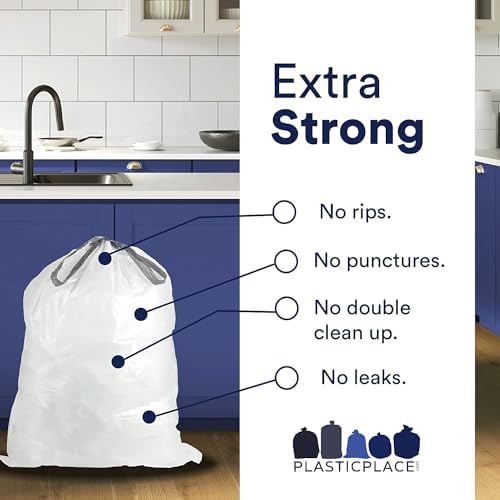 Plasticplace Custom Fit Trash Bags, Compatible with Simplehuman Code K, White Drawstring Garbage Bags Liners, 10 Gallon / 38 Liters, 24" x 28" (200 Count) Heavy Duty Trashbags Home Essentials Large - Image 3