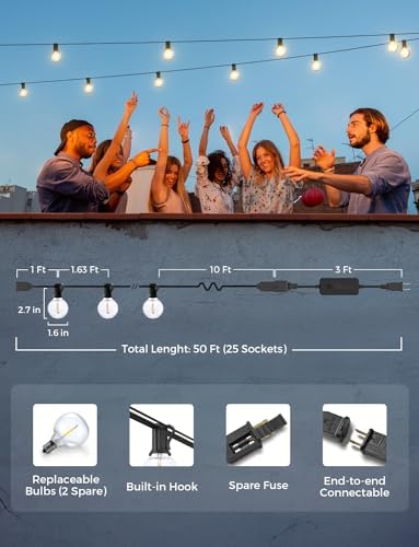 XMCOSY+ Patio Lights, Smart 50Ft Outdoor String Lights with 25 G40 Bulbs - Image 6
