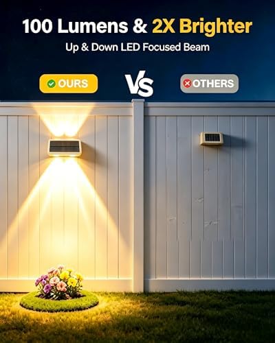 Solar Fence Lights Outdoor, 2 Pack Fence Solar Lights Waterproof - Image 3