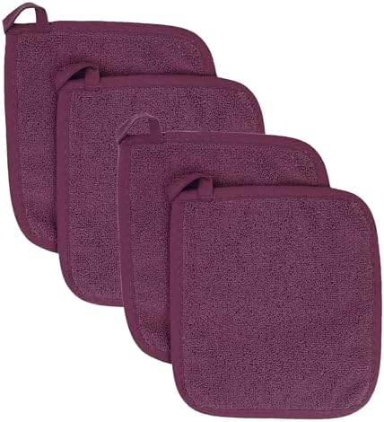 RITZ Terry Potholder & Hot Pad: Unparalleled Heat Resistant, Durable 100% Cotton – Ergonomically Designed for Optimal Grip – Easy-Care Machine Washable – 4-Pack, Beet by RITZ