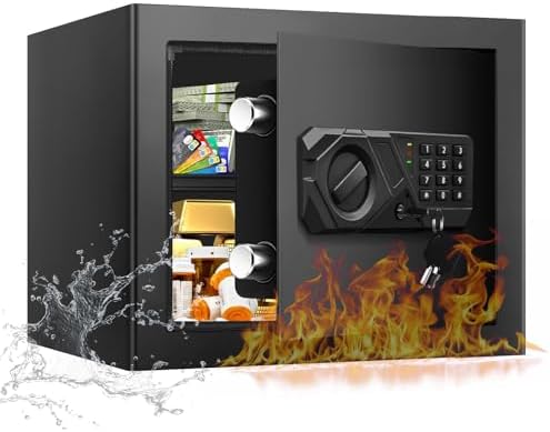 1.2 Cub Small Fireproof Safes for Home, Digital Home Safe Fireproof Waterproof with Programmable Keypad, Spare Keys and Removable Shelf, Fire Safe Box for Document Money Valuables by DigitalHomeSecuritySafeBox