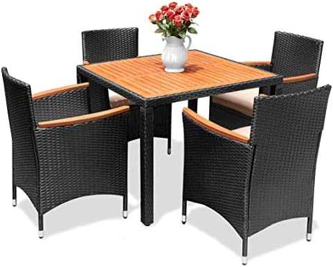 Flamaker Patio Dining Set for 4 Outdoor Acacia Wood Table and Chairs, Gray by Flamaker