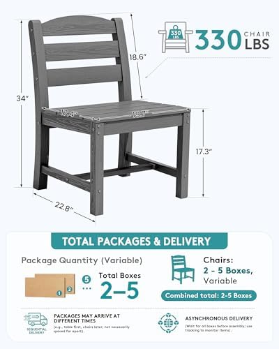 SERWALL Patio HDPE Armless Dining Chairs Set of 2, Grey - Image 4