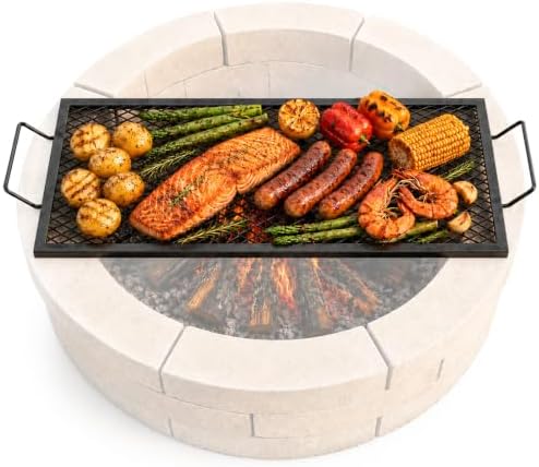 VEVOR X-Marks Fire Pit Grill Grate, Rectangle Cooking Grate, Heavy Duty Steel Campfire BBQ Grill Grid with Handle & Support X Wire, Portable Camping Cookware for Outside Party Gathering, 32 Inch Black by VEVOR