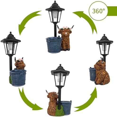Solar Highland Cow Outdoor Statue, Garden Decor with Flowerpot & Lantern - Image 3