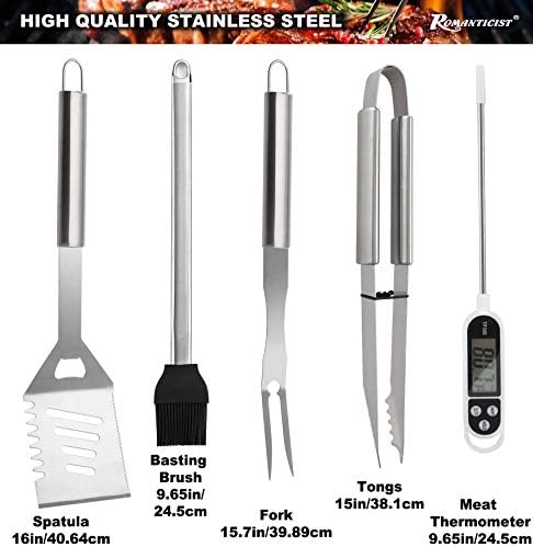ROMANTICIST 28pcs BBQ Accessories Set with Thermometer - The Very Best Grill Gift on Birthday Wedding - Heavy Duty Stainless Steel Grill Set in Case for Outdoor Cooking Camping Grilling Smoking - Image 2
