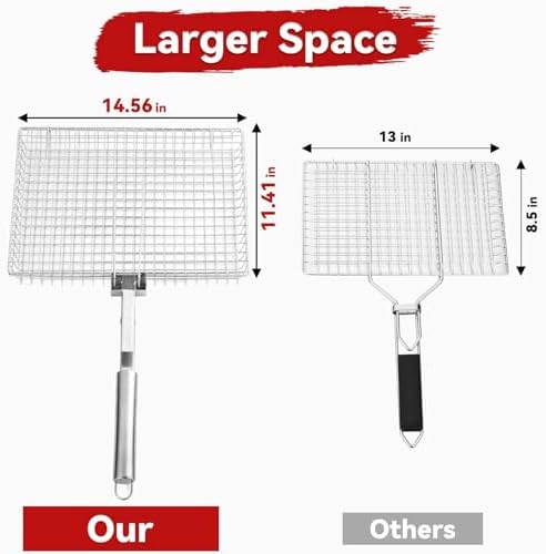 Grill Basket Extra Large,Grill Accessories for Outdoor Grill,Grilling Gifts for Men,Fish Grill Basket, Shrimp Vegetable, Veggie, Barbecue BBQ Rack, Camping Cooking, Unique Detachable Handle - Image 2