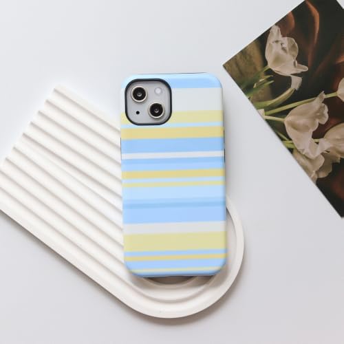 for iPhone 15 Case, Magnetic Matte Frosted Dual-Layer Striped Phone Case for Women, Retro Aesthetic Cover Compatible with MagSafe Accessories - Sea Salt Lemon - Image 2