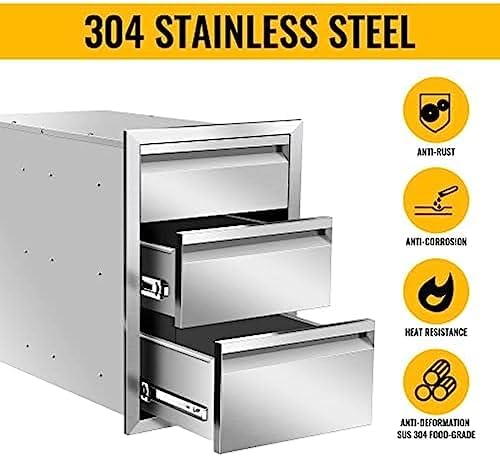 Outdoor Kitchen Drawers, Triple BBQ Drawers Stainless Steel Built-in Drawer For Outdoor Kitchen Island, Patio Grill Station,Three Drawers - Image 4