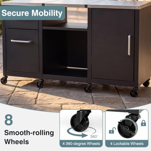 HAPPYGRILL 59” Outdoor Grill Table w/2 Removable Shelves & Storage Cabinets - Image 6