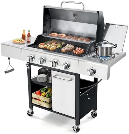 HUGROVE 4-Burner Propane Gas BBQ Grill with Side Burner(Silver 01) by HUGROVE