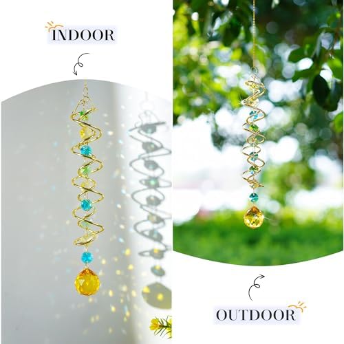 20.5in Yellow Crystal Gazing Ball Spiral Wind Spinner Suncatcher Decor - Image 4