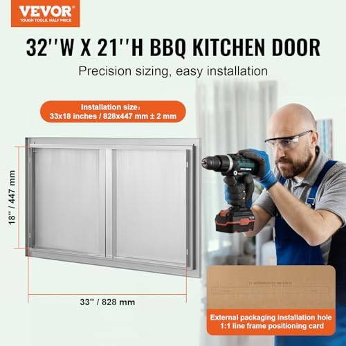 VEVOR BBQ Access Door, 36W x 21H Inch Double Outdoor Kitchen, Stainless Steel Flush Mount, Wall Vertical With Recessed Handles, for BBQ Island, Grilling Station, Outside Cabinet - Image 2