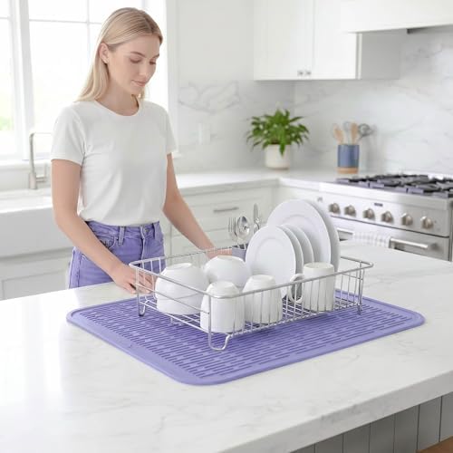 MicoYang Silicone Dish Drying Mat for Multiple Usage,Easy clean,Eco-friendly,Heat-resistant Silicone Mat for Kitchen Counter or Sink,Refrigerator or Drawer Liner Light Purple 2XL 24 inches x 18 inches - Image 6