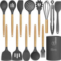 oannao Silicone Cooking Utensils Kitchen Utensil Set - 446°F Heat Resistant Silicone Kitchen Utensils Set, Spatula,Turner Tongs, Spoon, Whisk,Kitchen Gadgets for Nonstick Cookware, BPA Free (Gray) by oannao