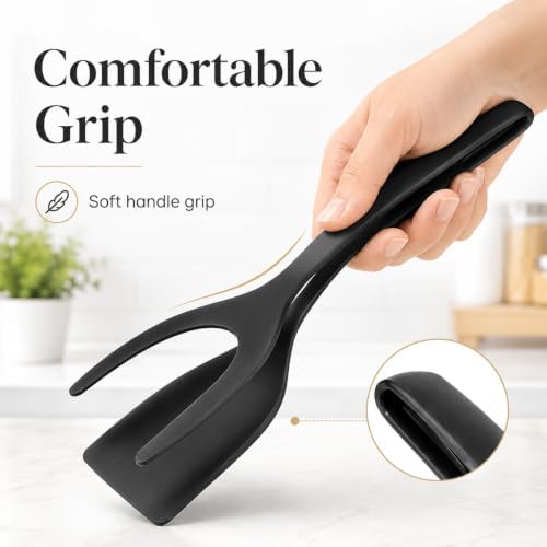 Egg Flipper Spatula Tongs (Set of 2) – Non-Stick 2-in-1 Grip & Flip Kitchen Tongs for Pancakes, Fish, Eggs, and More – Heat Resistant Cooking Tool (Black) - Image 5