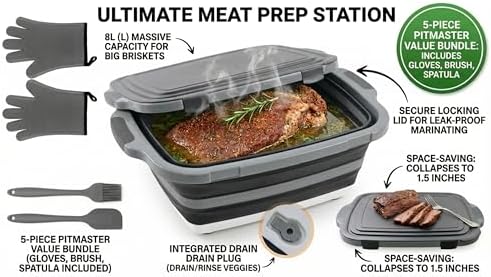 Collapsible BBQ Prep Tub with Lid & Cutting Board, 8L Meat Marinating Basin - Image 4