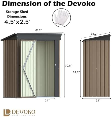 Devoko 5x3 FT Outdoor Storage Shed, Brown - Image 3