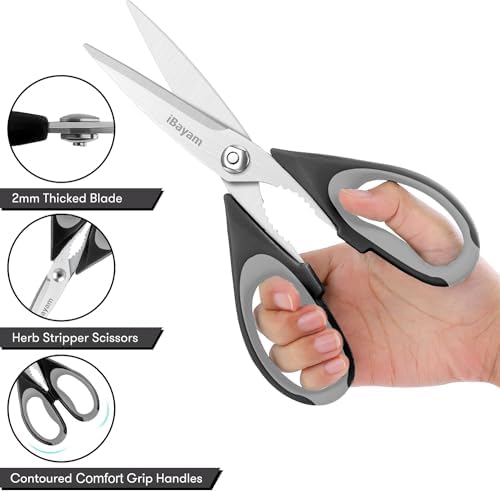 iBayam 8.5" Kitchen Scissors with Sheath, Black Cooking Scissors - Image 4