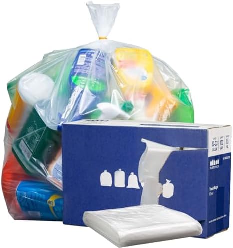 Plasticplace 32-33 Gallon Trash Bags │ 1.5 Mil │ Clear Heavy Duty Garbage Can Liners │ 33" x 39", 100 Count (Pack of 1), (W33LDC15) by Plasticplace