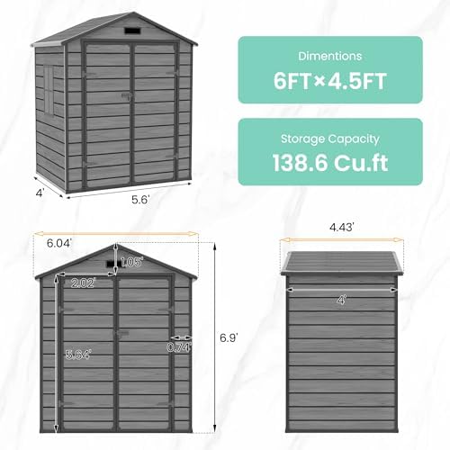 UDPATIO Resin Storage Shed 6x4.5FT, Outdoor Garden Plastic Shed, Dark Grey - Image 2