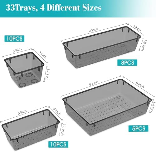 33 PCS Plastic Drawer Organizers Set, 4 Size Desk Drawer Organizer Trays - Image 2