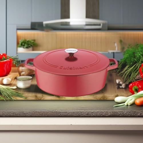 Cuisinart Chef's Classic Enameled Cast Iron Dutch Oven with Lid, Porcelain Enameled Interior, Oven Safe, Induction Compatible, 7-Quart, Oval, Peony Pink - Image 5
