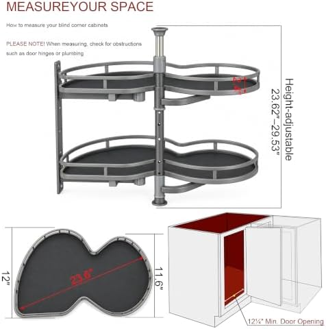 Blind Corner Cabinet Pull Out Organizer,Height-Adjustable 2-Tier Shelves - Image 2