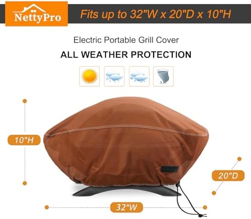 NettyPro Grill Cover for Small Q Series Grills, Waterproof Heavy Duty Portable Grill Cover for Q 2400 Series and Baby Q Gas Grill, Brown - Image 6