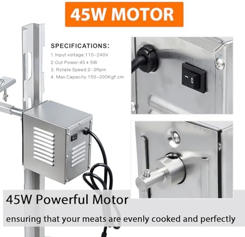 iMeshbean 220lbs Rotisserie Grill Kit, Electric Pig Spit Rotisserie Grill with 45W Motor,Stainless Steel Spit Roaster Stand for Roasting Pig Lamb Turkey Chicken & Whole Animals,Height Adjustable - Image 3