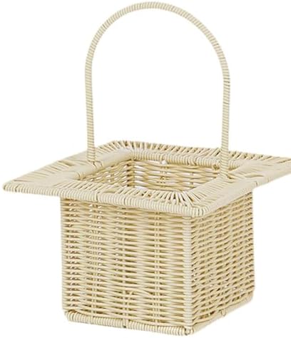 Storage Basket Organizer for Dining Table with Handle Multifunctional Picnic Basket, Beige Square - Image 2
