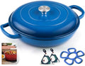 Parmedu Cast Iron Dutch Oven, 3.8 Quart, Blue, Shallow Braiser & Casserole by Parmedu