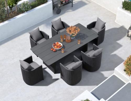 PURPLE LEAF Outdoor Dining Set 7 PC with Olefin Cushion U-Shaped Chair Grey by PURPLELEAF