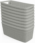 Curver Set of 8 Slim 6.8L Jute Decorative Plastic Organization and Storage Baskets - Perfect Bins for Home Office, Closet Shelves, Kitchen Pantry and All Bedroom Essentials, Grey by Unknown