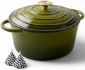 Miereirl 6 Quart Enameled Dutch Oven Pot with Lid, Cast Iron Dutch Oven with Dual Handles for Bread Baking, Cooking, Non-stick Enamel Coated Cookware, Golden Green by Miereirl