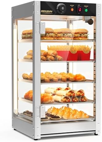 ROVSUN 5-Tier Commercial Food Warmer, 15" Pizza Warmer Food Warmer Display with LED Adjustable Lighting Glass Door Removable Shelves, Countertop Electric Food Warmer for Buffet Restaurant 110V 800W by ROVSUN
