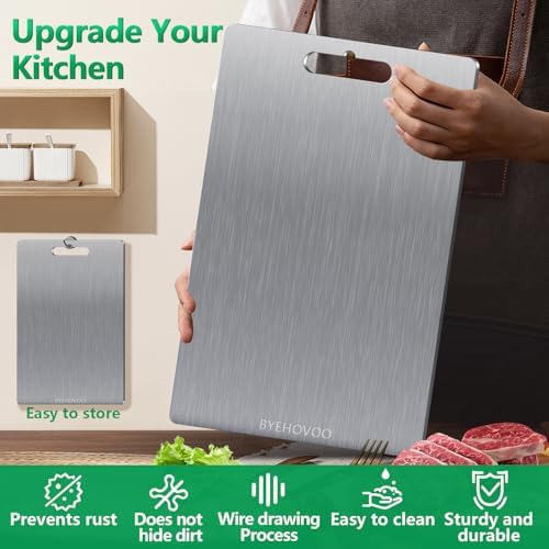 Titanium Cutting Board for Kitchen Set of 3,100% Pure Titanium Cutting Boards Double Sided Non-Toxic Hygiene Dishwasher-Safe Food Grade Metal Chopping Board for Meat,Fruit & Vegetables - Image 6