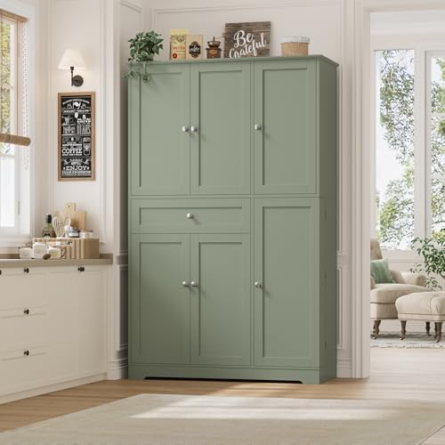 HOSTACK 68" Tall Kitchen Pantry Storage Cabinet with Doors & Shelves, Green - Image 2