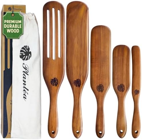 As Seen On TV, Spurtles Kitchen Tools Wooden, Plantéa Handmade Wooden Spoons for Cooking, Heat Resistant Spurtle Set Cooking Utensil For Non-Stick Cookware, Stirring, Mixing, Whisking, Serving by Plant%C3%A9a